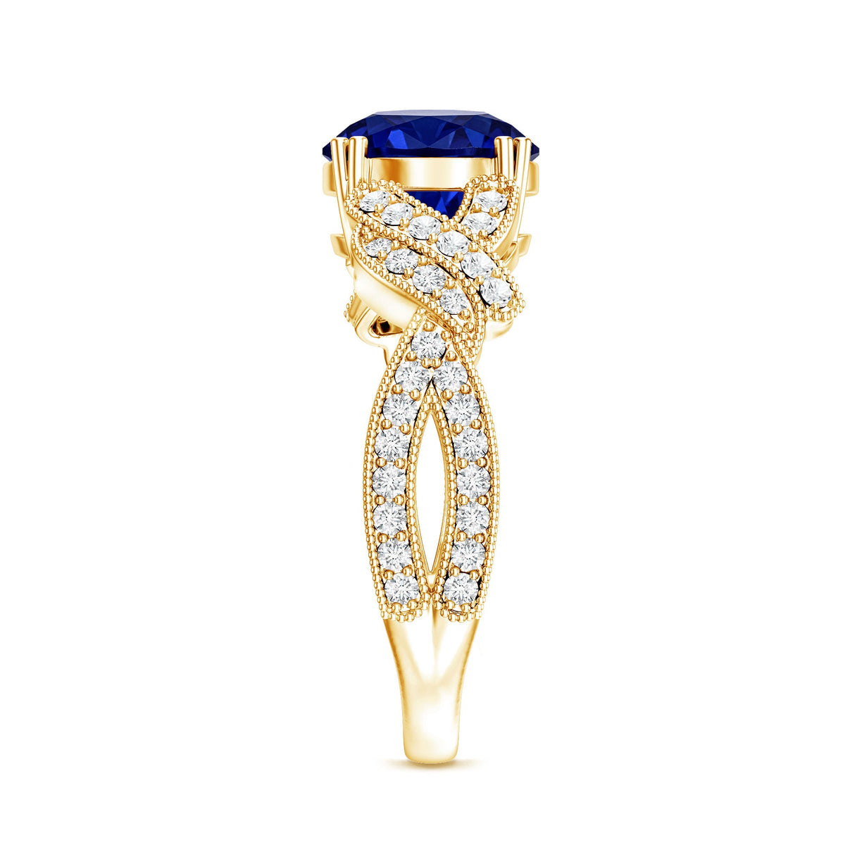 Designer 2.7 Carat Lab Grown Blue Sapphire Statement Engagement Ring with Diamond