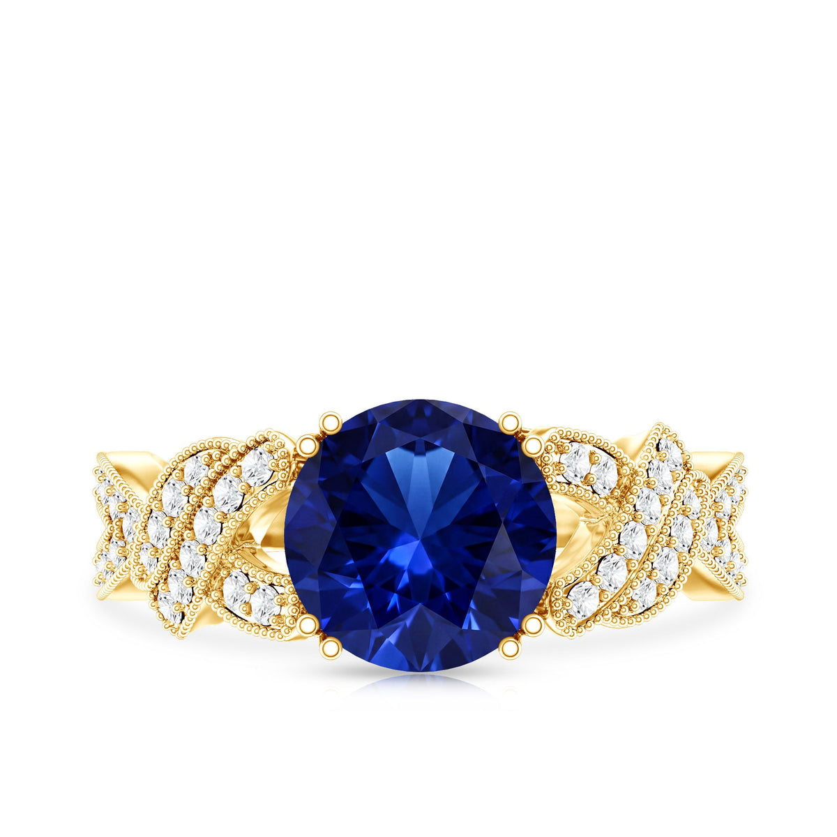 Designer 2.7 Carat Lab Grown Blue Sapphire Statement Engagement Ring with Diamond