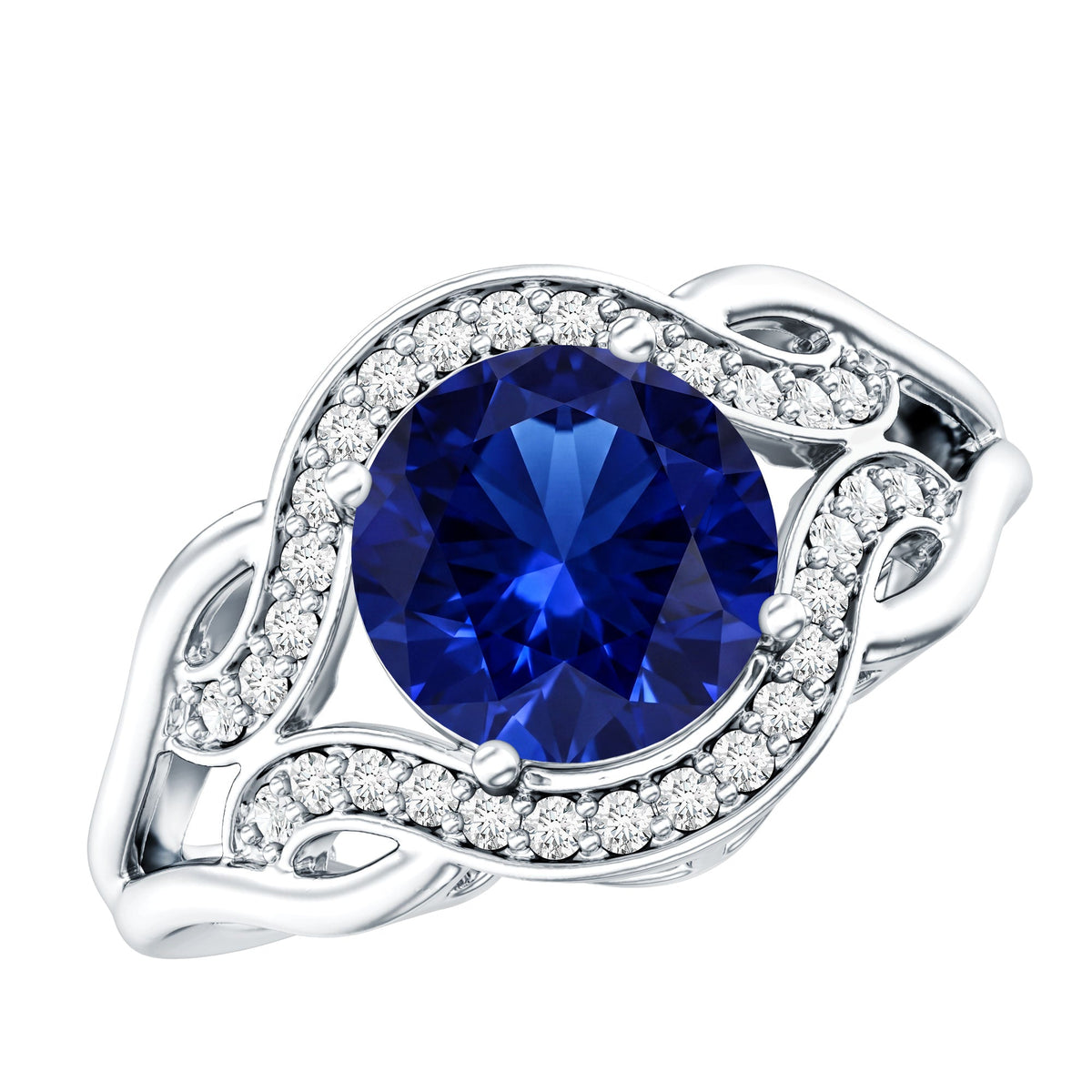 Certified Lab Grown Blue Sapphire Antique engagement ring with Diamond