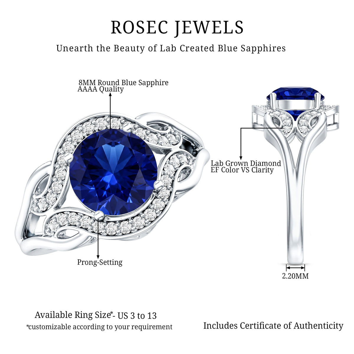 Certified Lab Grown Blue Sapphire Antique engagement ring with Diamond