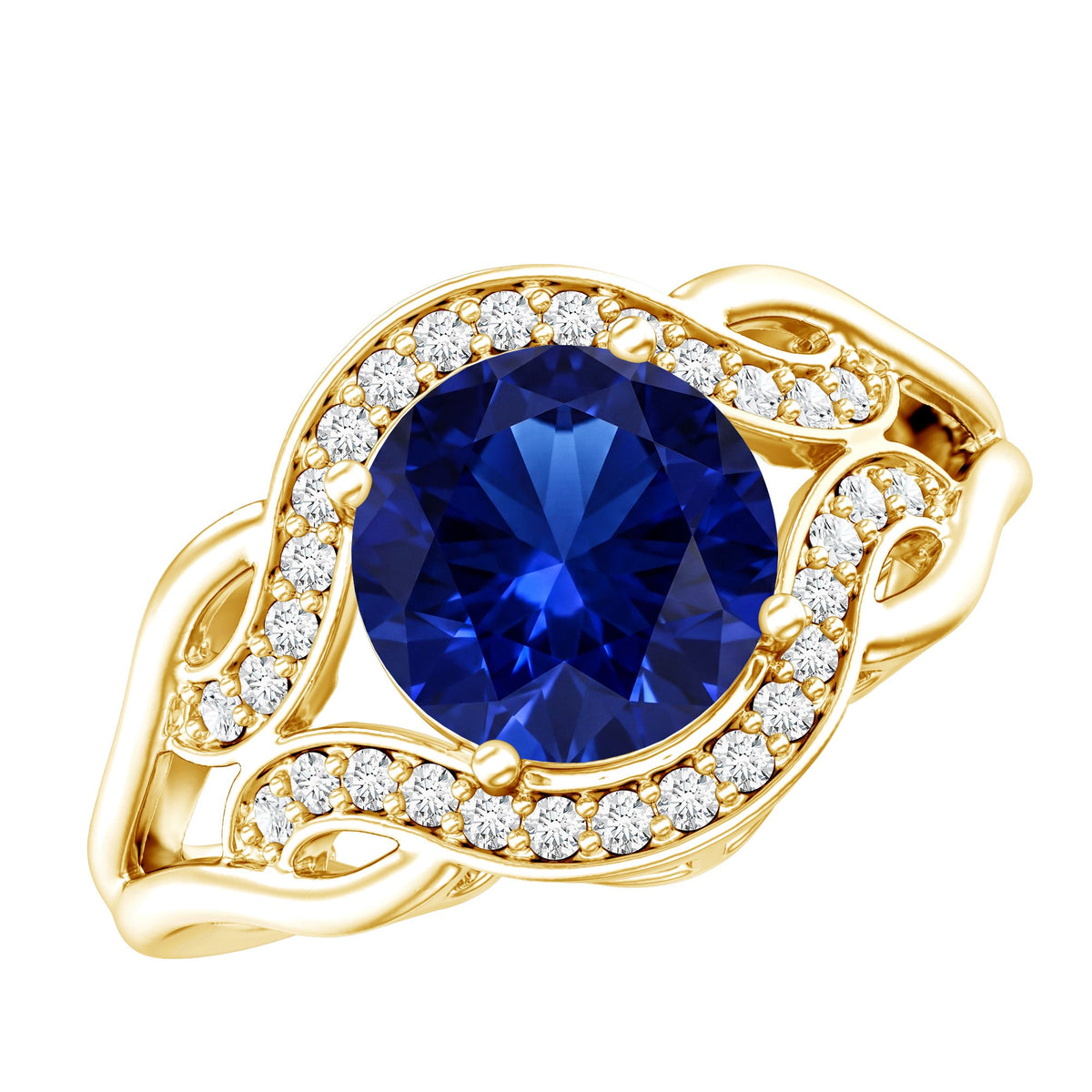 Certified Lab Grown Blue Sapphire Antique engagement ring with Diamond