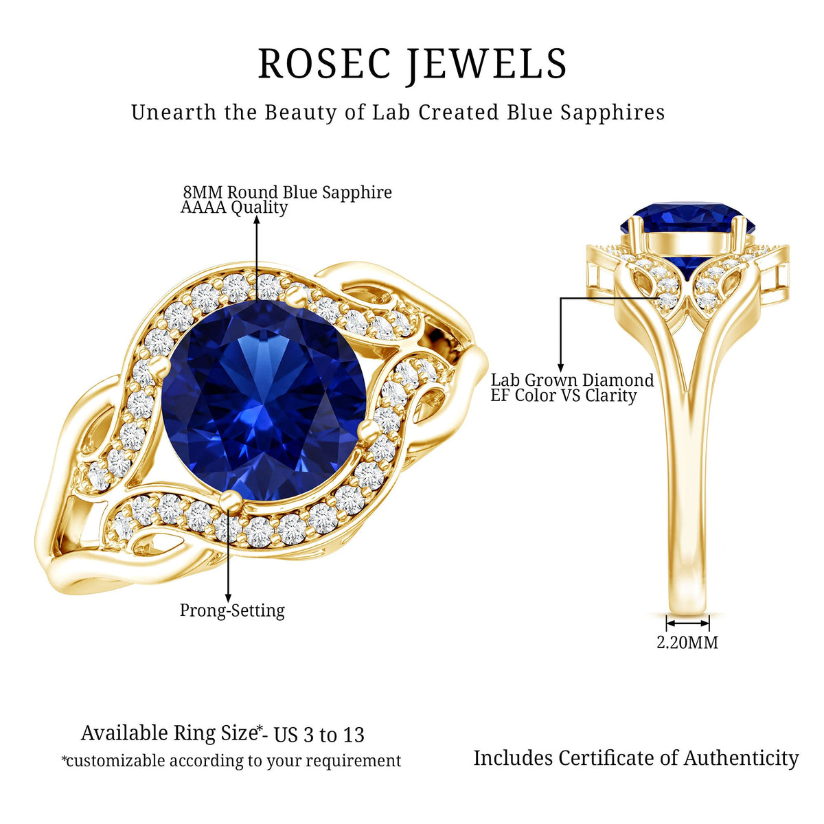 Certified Lab Grown Blue Sapphire Antique engagement ring with Diamond