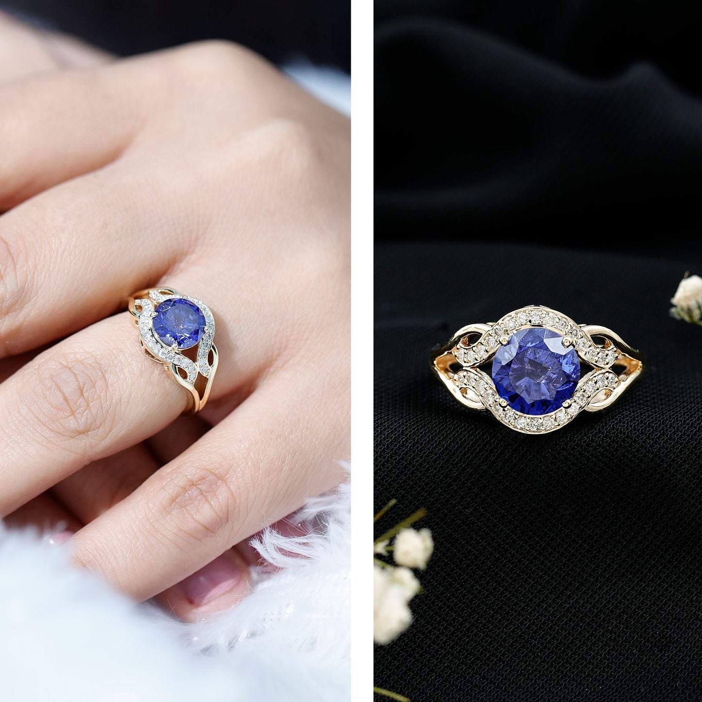 Certified Lab Grown Blue Sapphire Antique engagement ring with Diamond