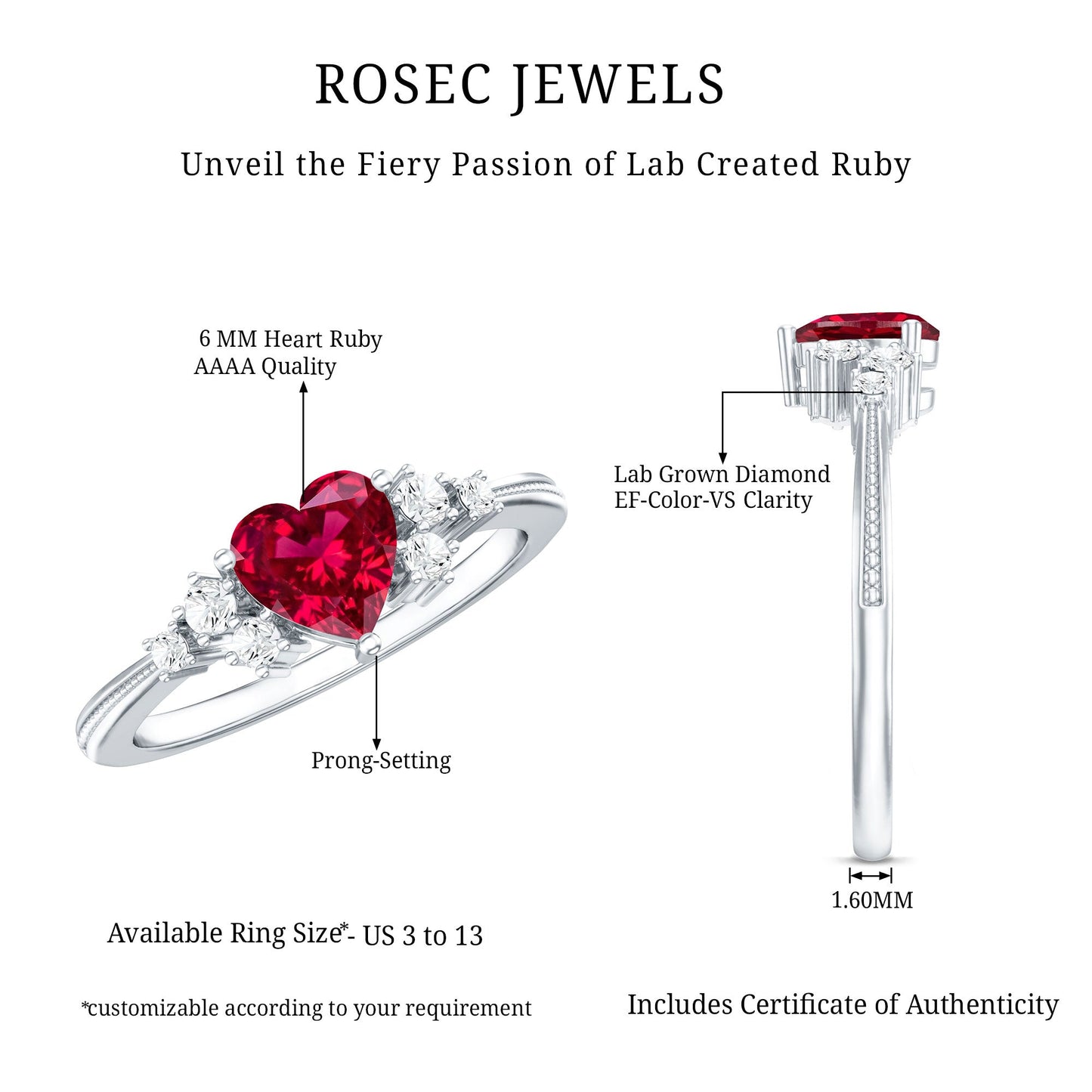 Lab Grown Ruby Heart Promise Ring with Diamond Accent