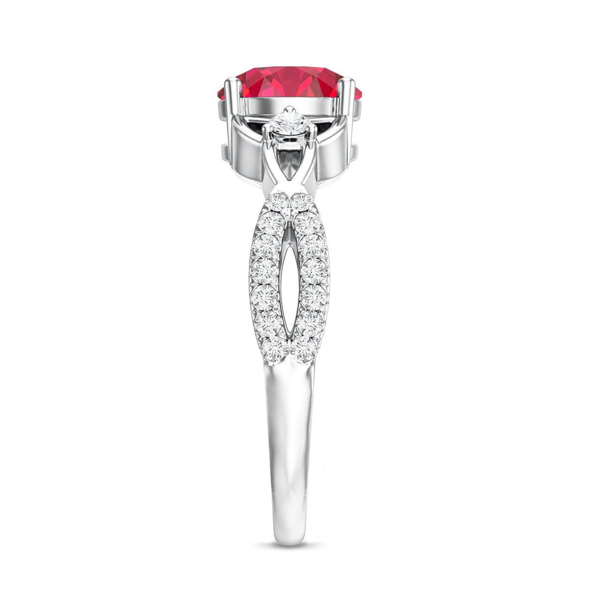 Certified Lab Created Ruby Solitaire Engagement Ring with Diamonds