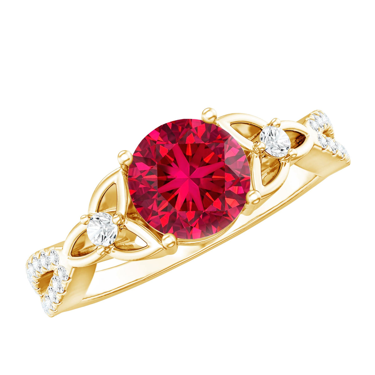 Certified Lab Created Ruby Solitaire Engagement Ring with Diamonds