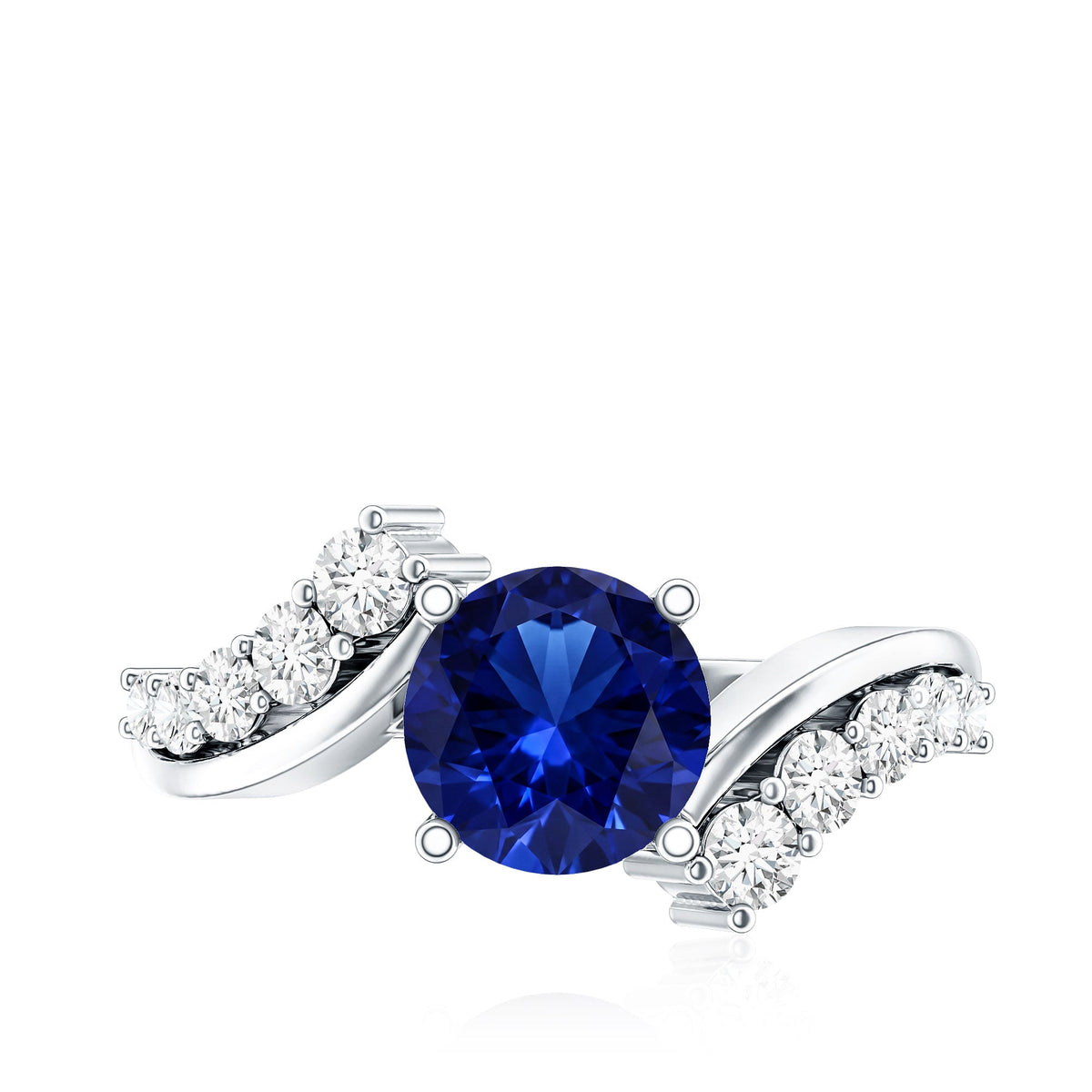 Certified 2.7 Carat Lab Grown Blue Sapphire Engagement Ring with Diamond Bypass Shank