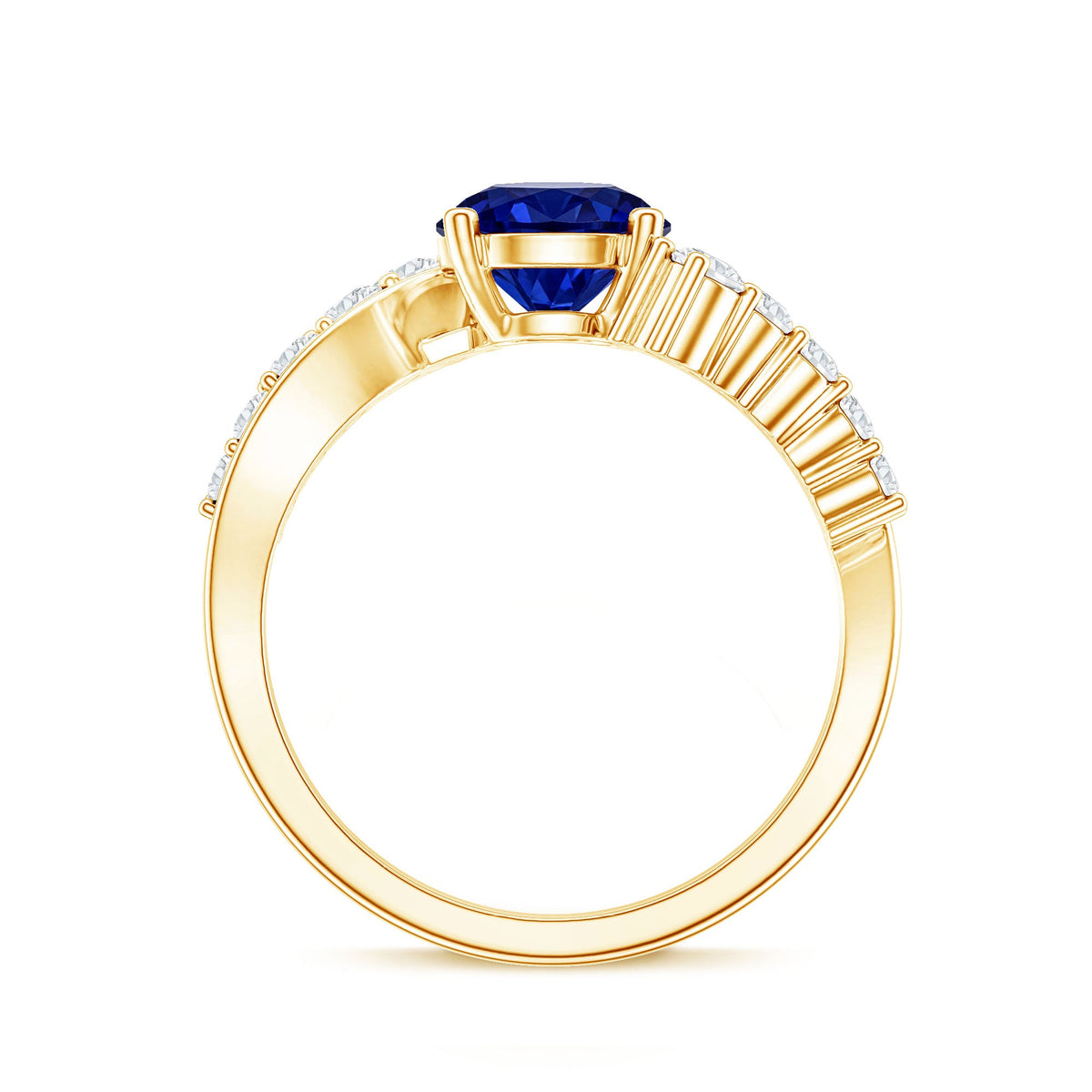 Certified 2.7 Carat Lab Grown Blue Sapphire Engagement Ring with Diamond Bypass Shank