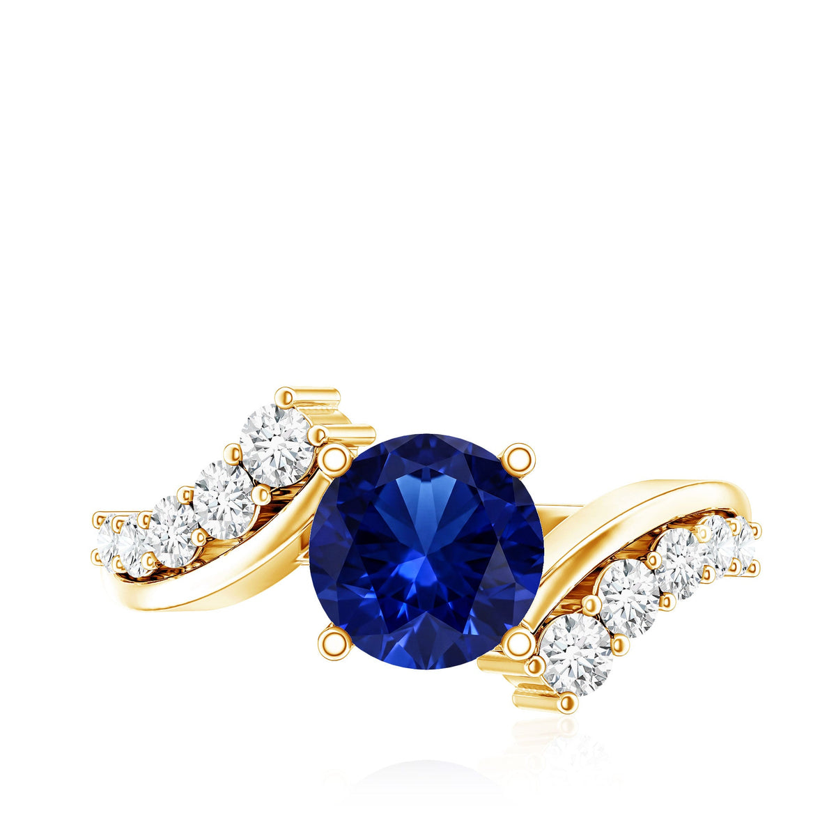Certified 2.7 Carat Lab Grown Blue Sapphire Engagement Ring with Diamond Bypass Shank