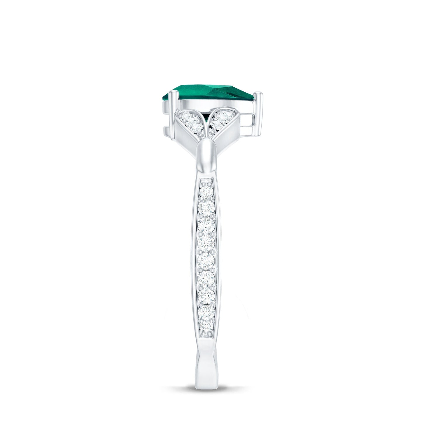 Pear Shape Lab Grown Emerald Teardrop Engagement Ring With Diamond