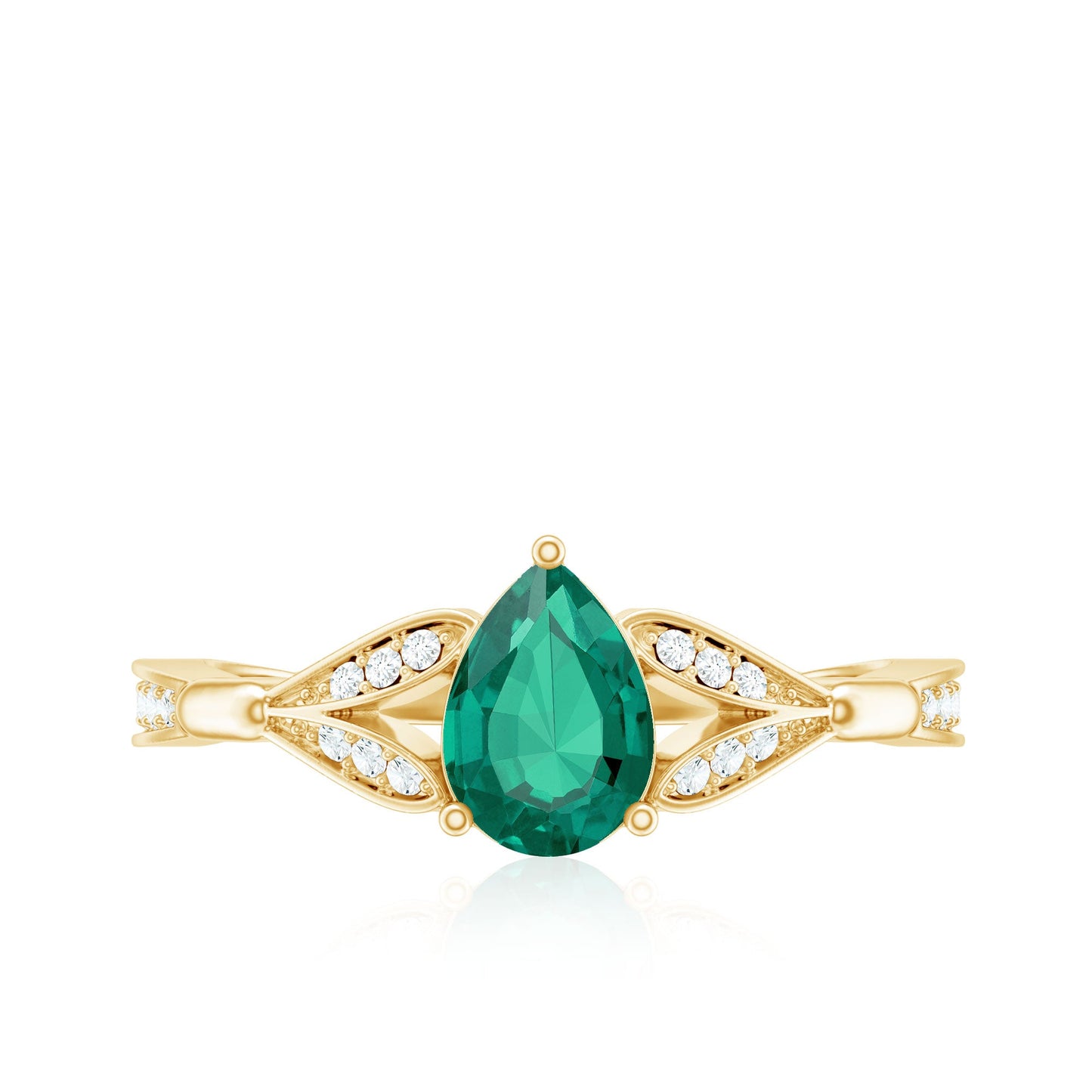 Pear Shape Lab Grown Emerald Teardrop Engagement Ring With Diamond