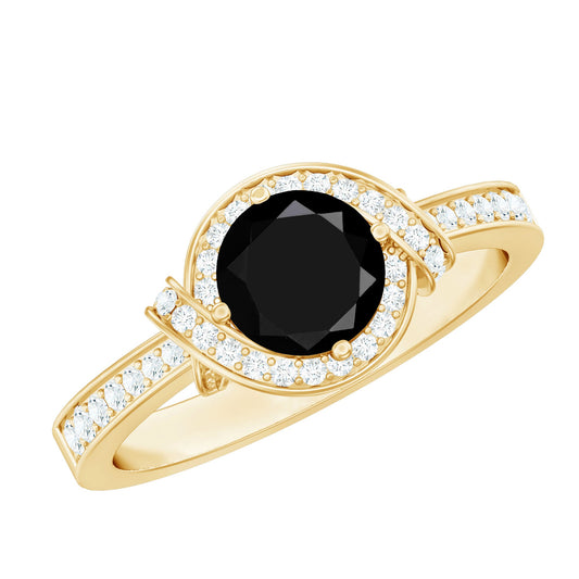 1.3 Carat Lab Grown Black Diamond Engagement Ring with White Diamond Halo