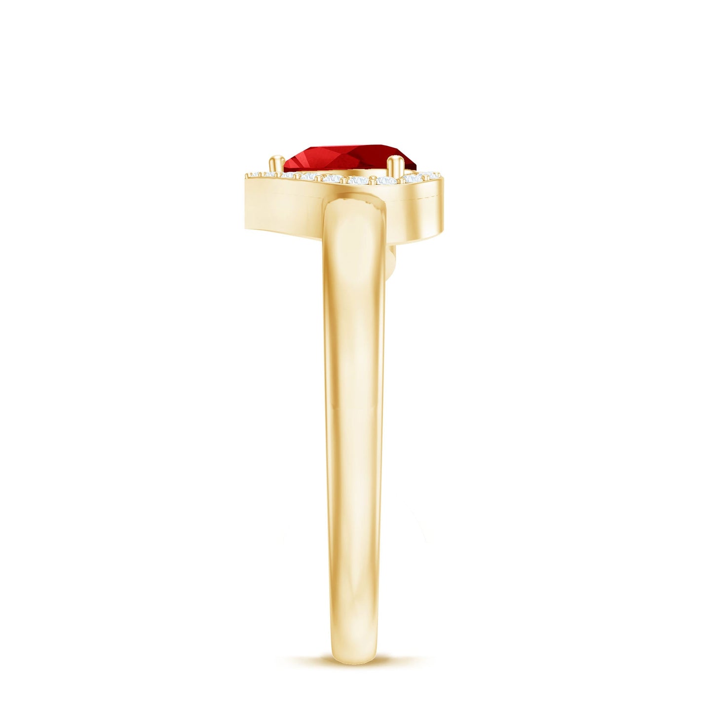 0.9 Carat Lab Grown Ruby Heart Engagement Ring with Diamond Halo