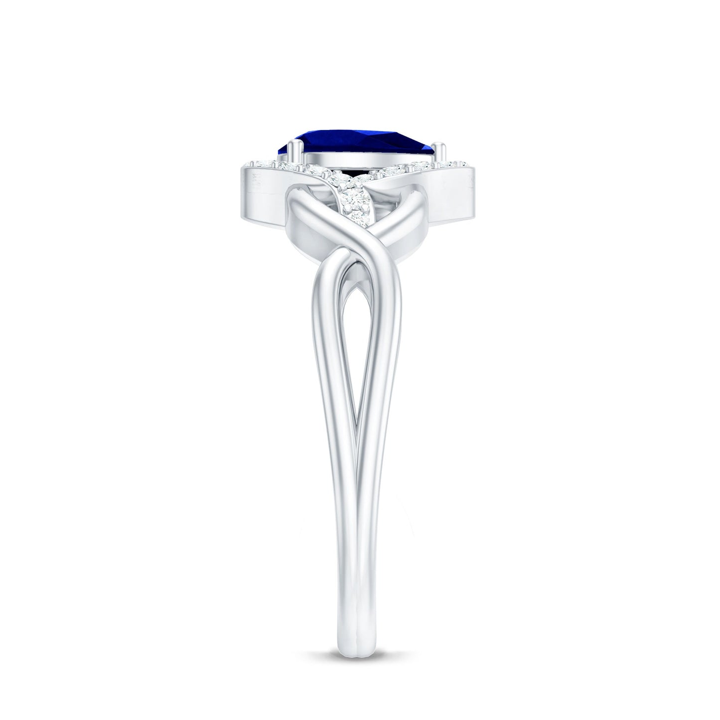 Certified 1.6 Carat Lab Grown Blue Sapphire Diamond Teardrop Engagement Ring with Crossover Shank