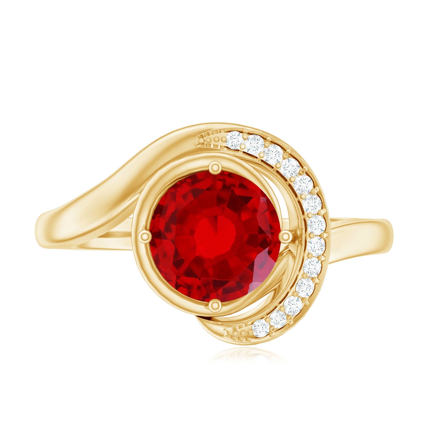 Certified 1.3 Carat Lab Created Ruby Engagement Ring with Diamond Half Halo