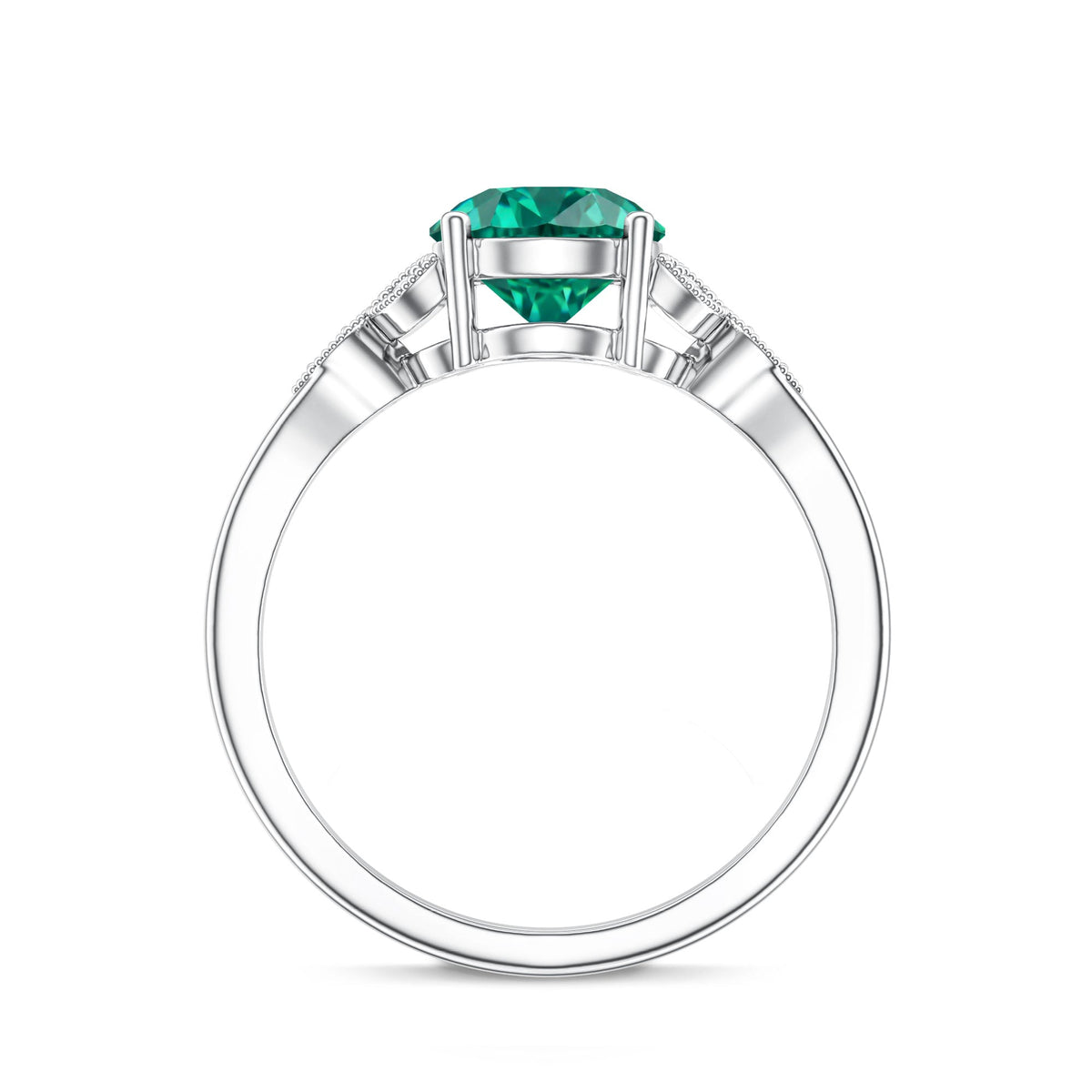Lab Created Emerald Solitaire Engagement Ring With Diamond