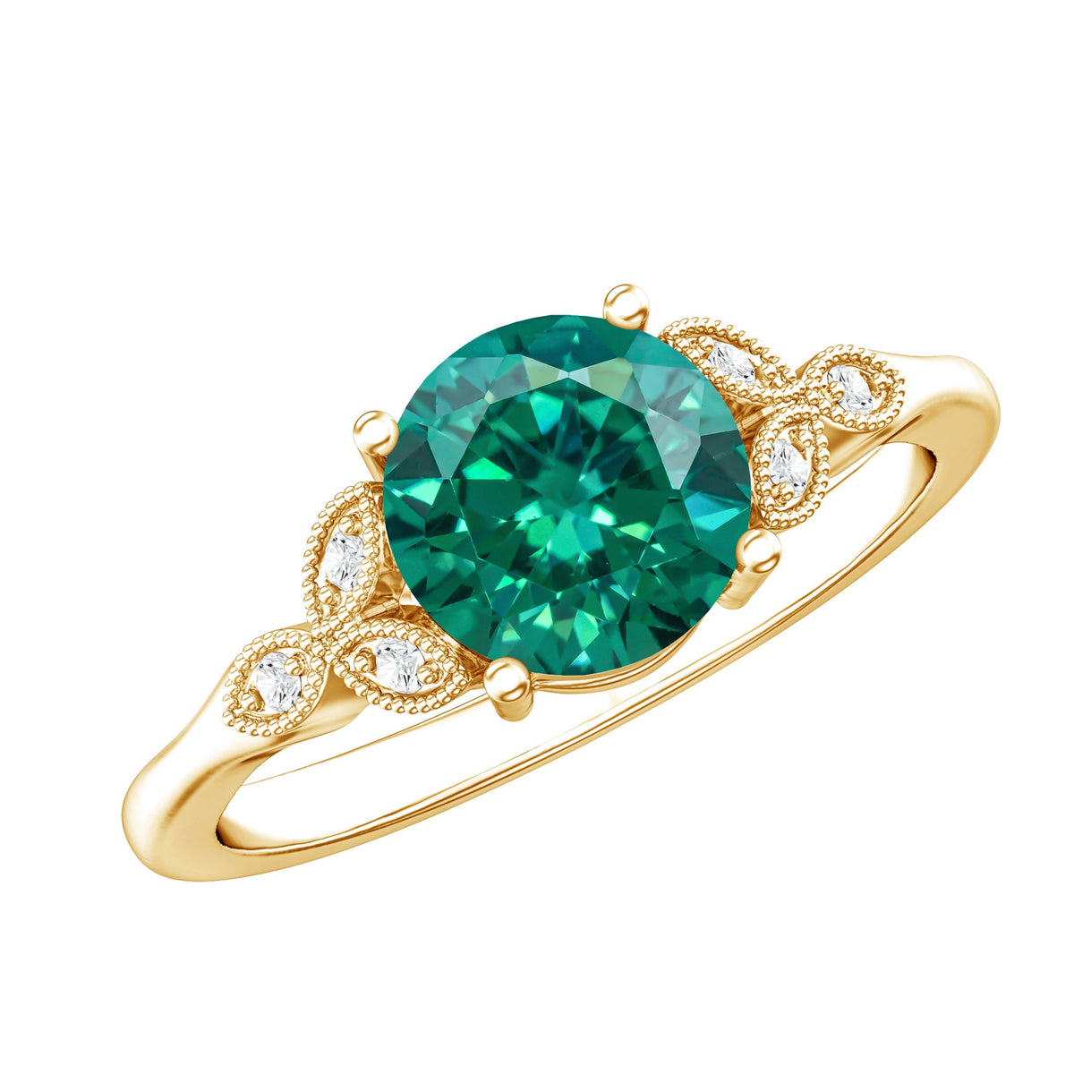 Lab Created Emerald Solitaire Engagement Ring With Diamond