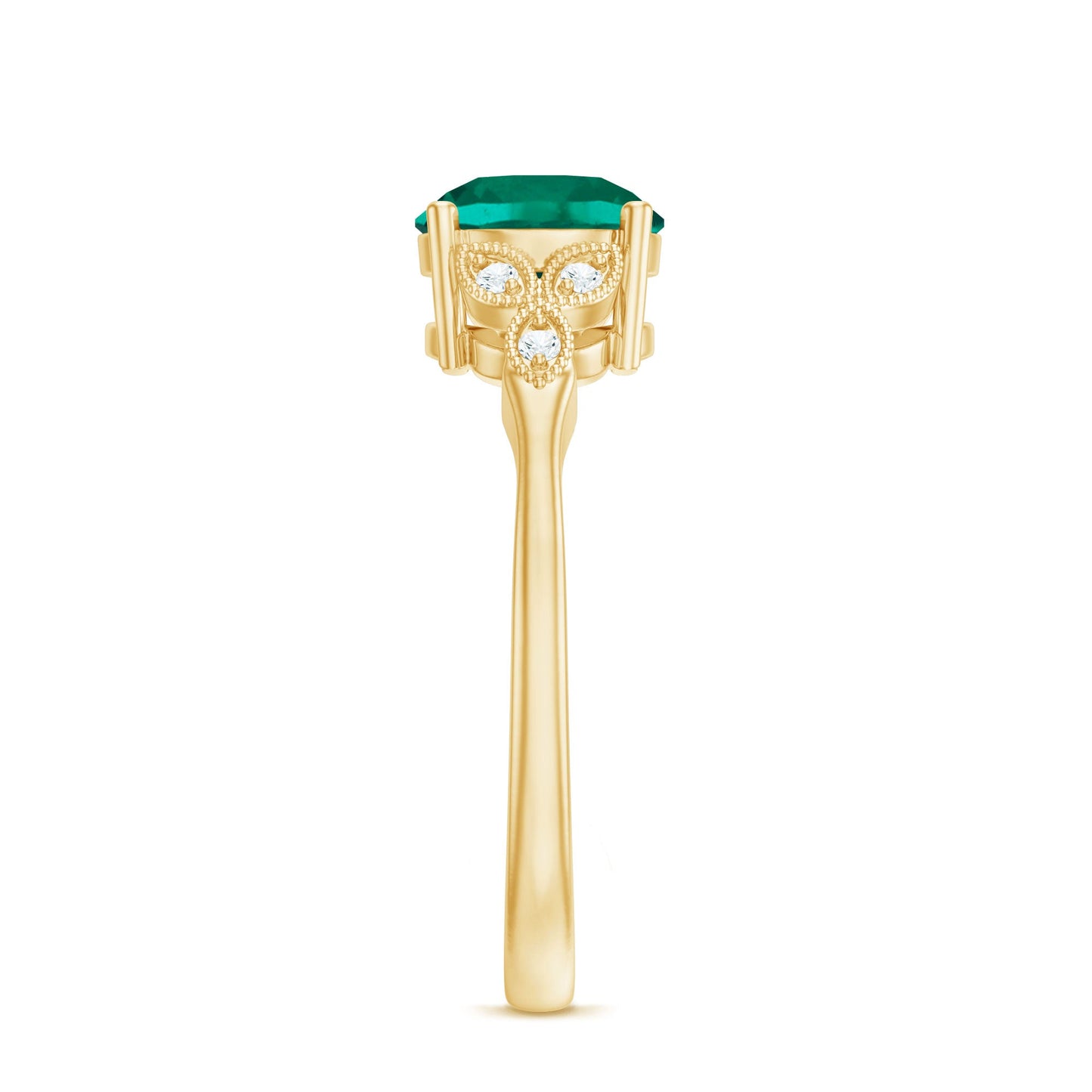 Lab Created Emerald Solitaire Engagement Ring With Diamond