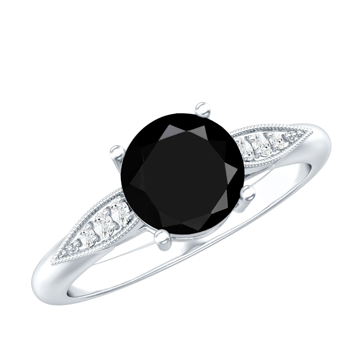 Certified 2 Carat Lab Grown Black Diamond Solitaire Engagement Ring with White Diamond
