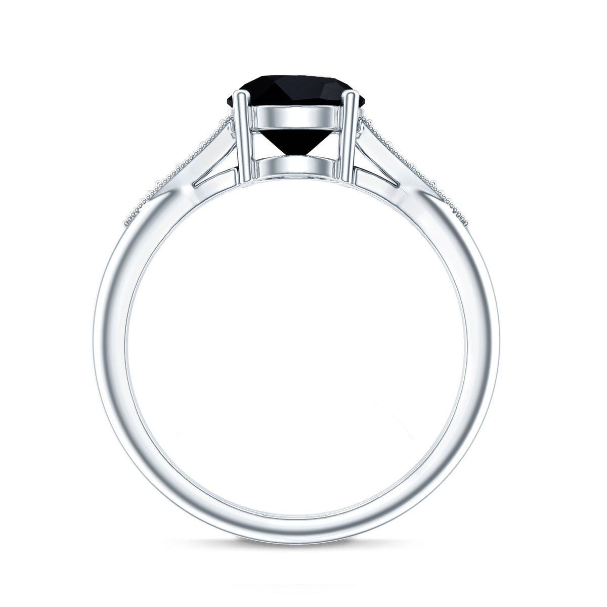 Certified 2 Carat Lab Grown Black Diamond Solitaire Engagement Ring with White Diamond