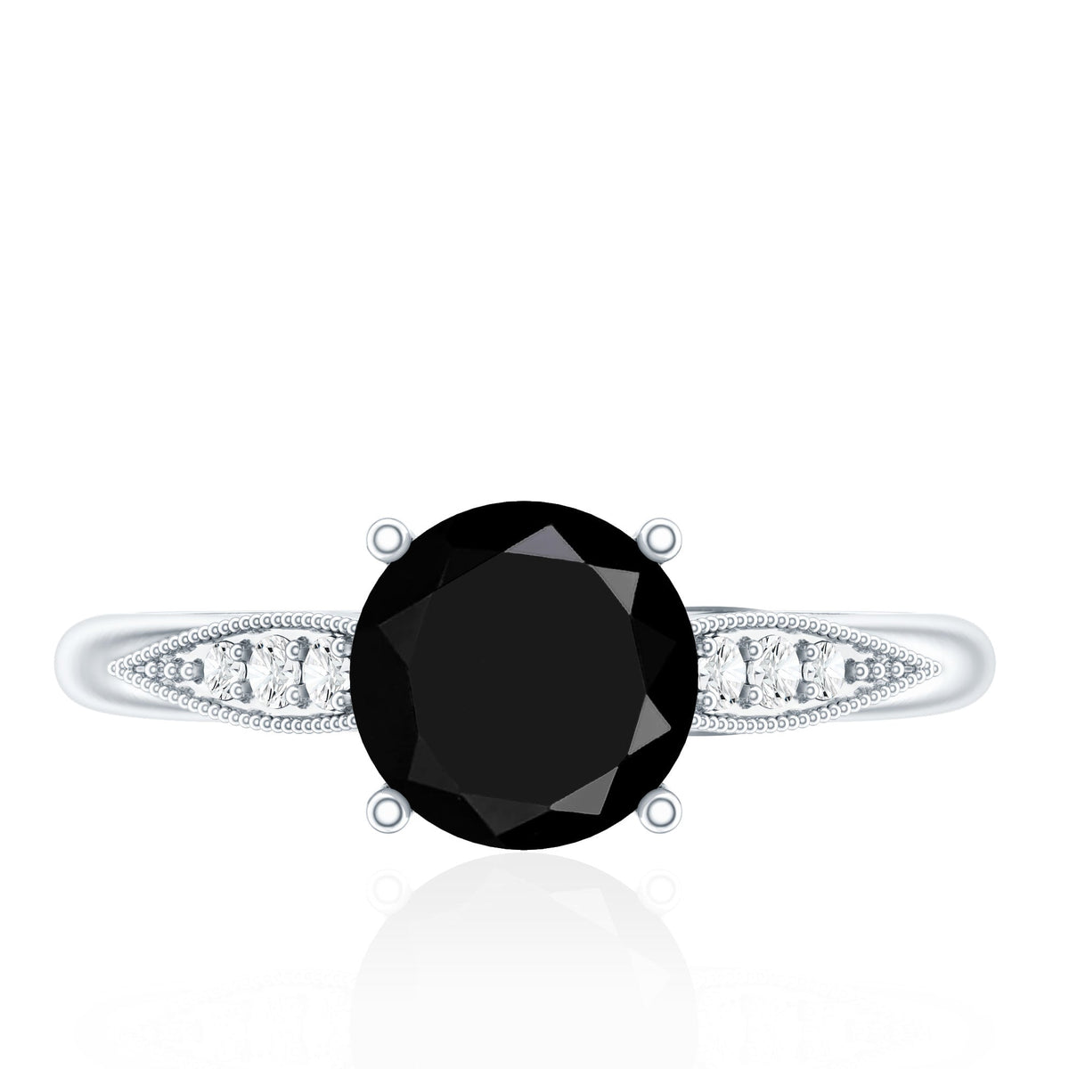Certified 2 Carat Lab Grown Black Diamond Solitaire Engagement Ring with White Diamond