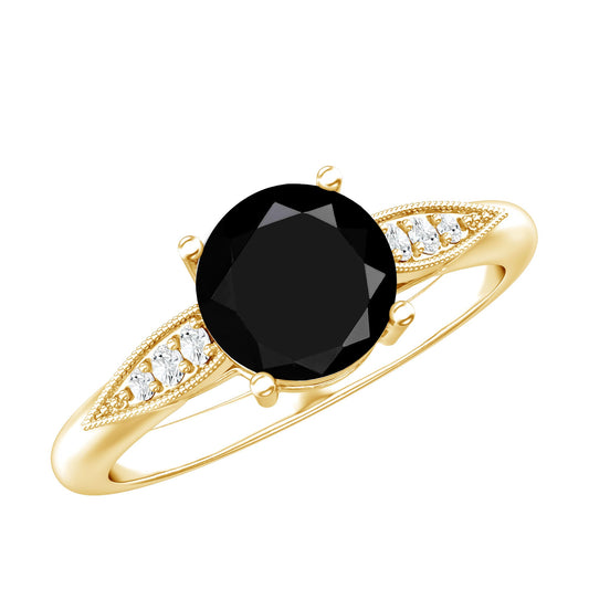 Certified 2 Carat Lab Grown Black Diamond Solitaire Engagement Ring with White Diamond
