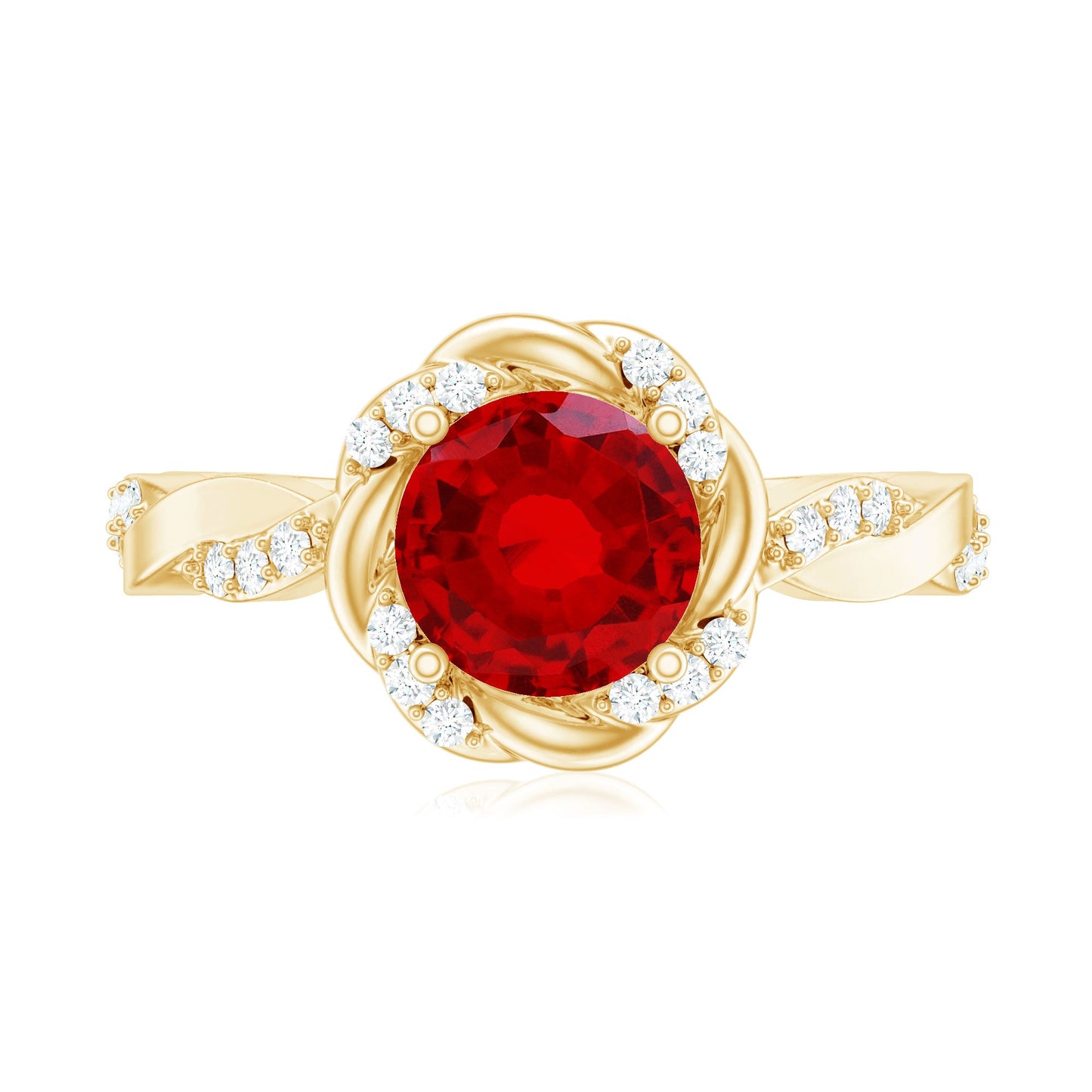 Lab Grown Ruby and Diamond Engagement Ring with Twisted Rope Design