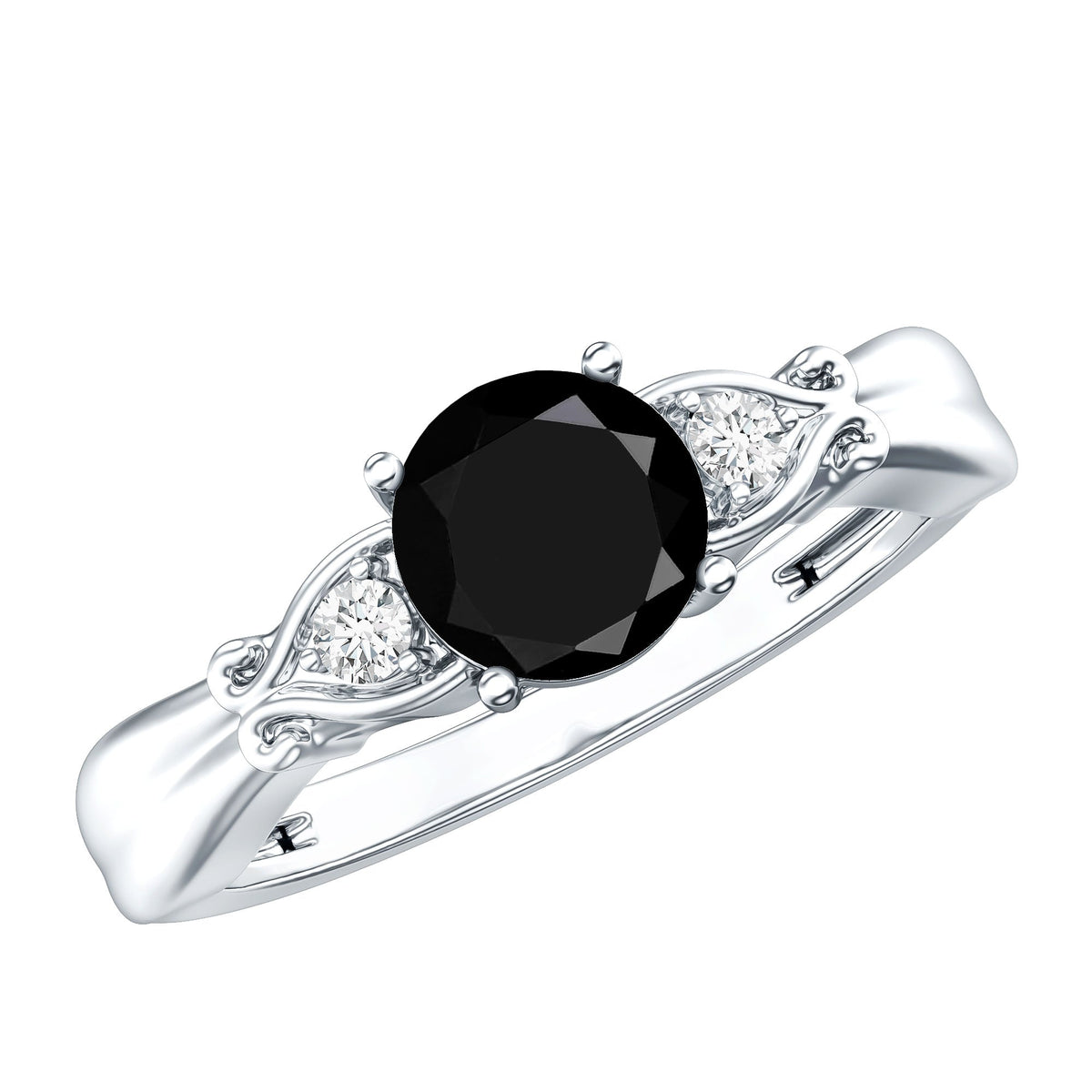 Certified 1.3 Carat Lab Grown Black Diamond Engagement Ring with White Diamond