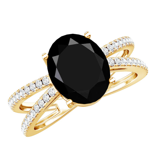 4.2 Carat Lab Grown Black Diamond Split Shank Engagement Ring with White Diamond