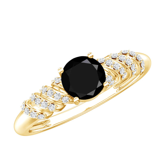 Lab Grown Black Diamond Solitaire Promise Ring With Diamond