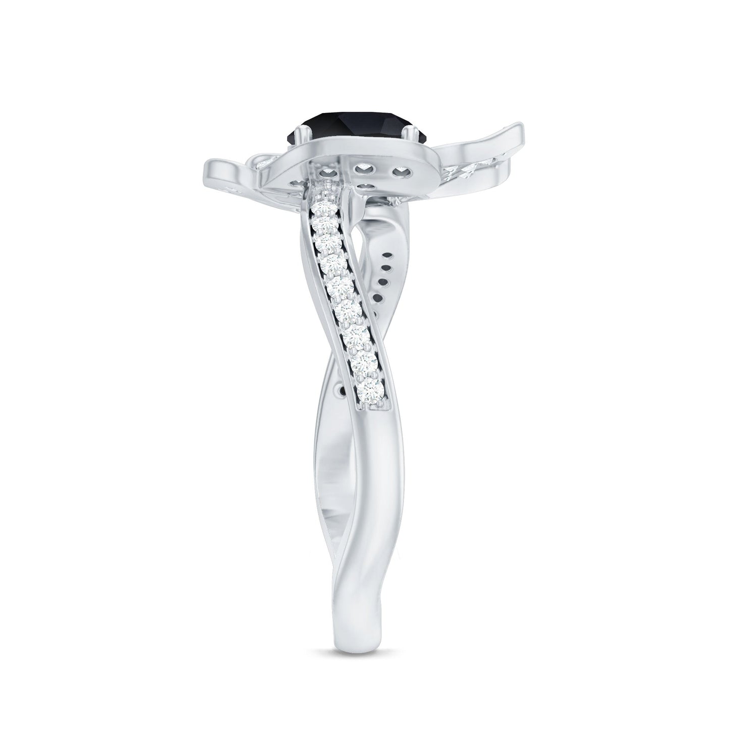1.3 Carat Lab Grown Black Diamond Flower Engagement Ring with White Diamond