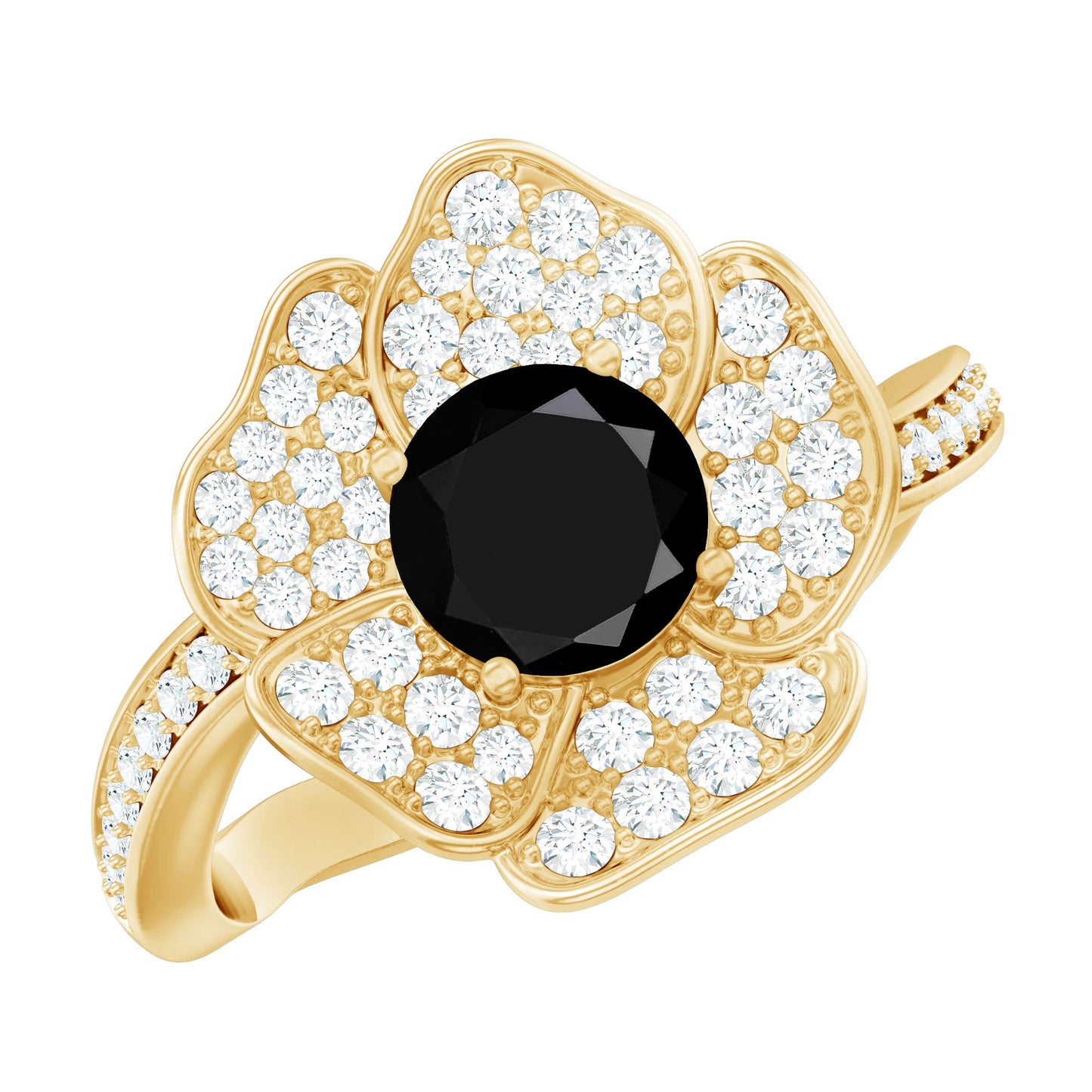 1.3 Carat Lab Grown Black Diamond Flower Engagement Ring with White Diamond