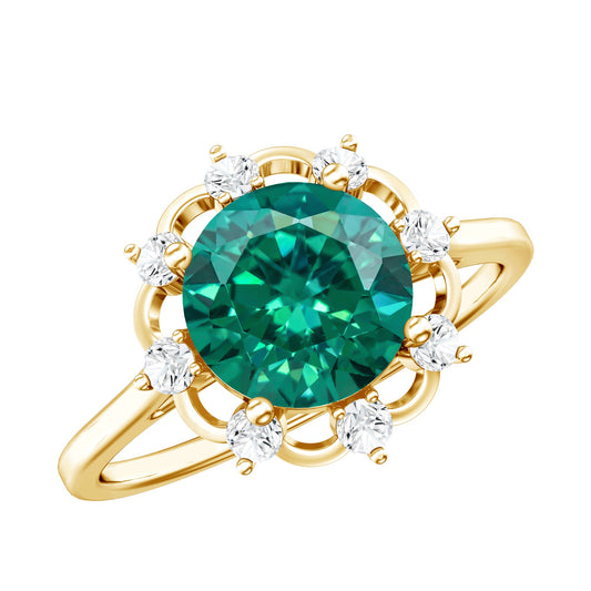 Lab Grown Emerald Designer Flower Engagement Ring