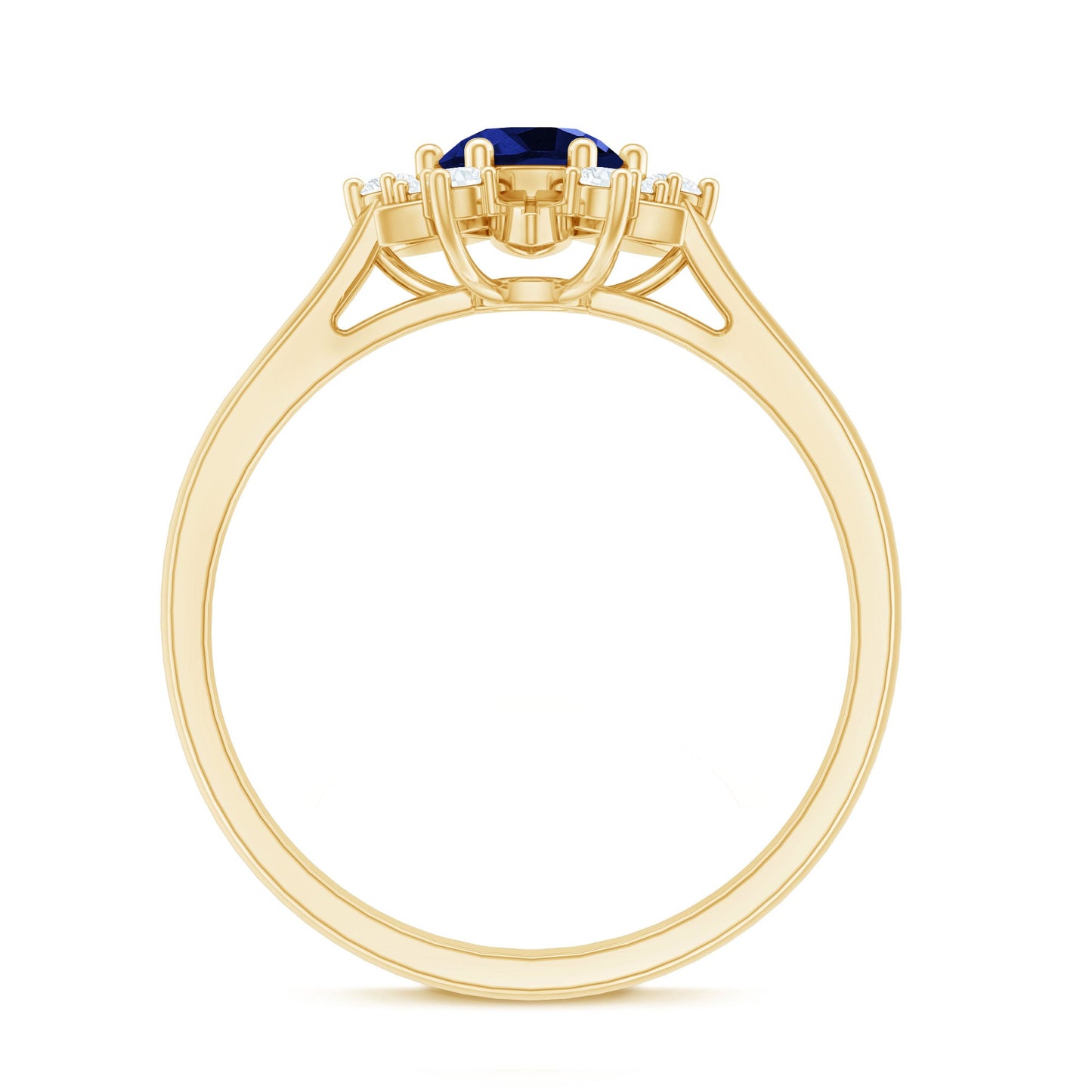 Certified 0.6 Carat Lab Grown Blue Sapphire Flower Engagement Ring with Diamond