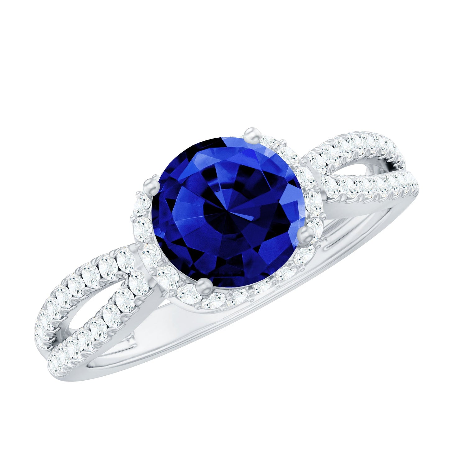 Certified 2.7 Carat Lab Grown Blue Sapphire Engagement Ring with Diamond for Women