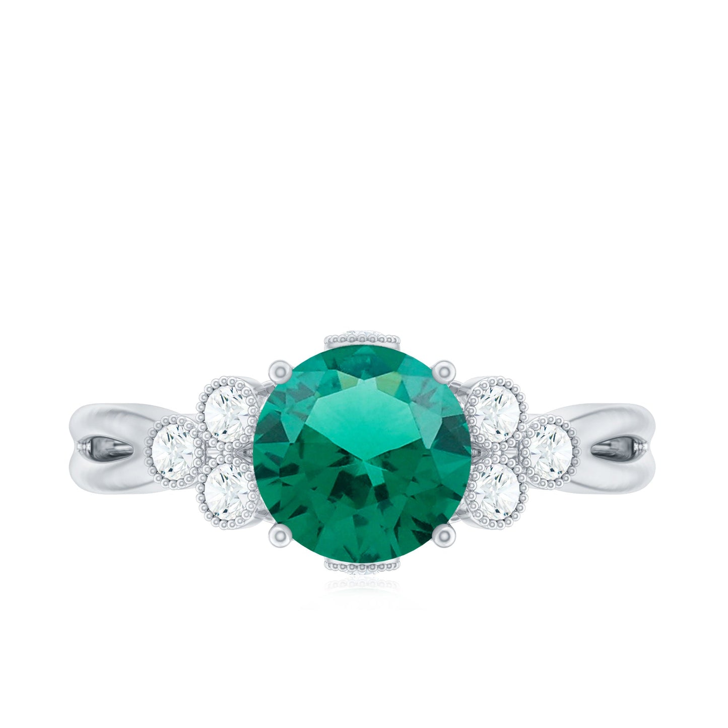 Certified Lab Grown Emerald Trio Engagement Ring with Diamond