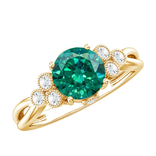 Certified Lab Grown Emerald Trio Engagement Ring with Diamond