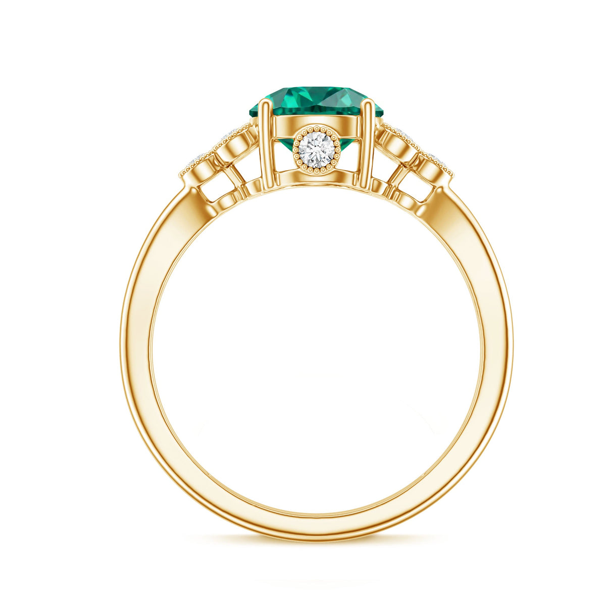 Certified Lab Grown Emerald Trio Engagement Ring with Diamond