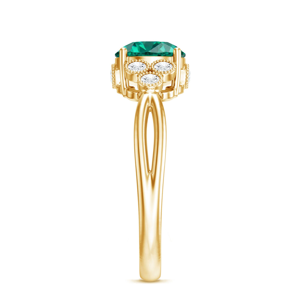 Certified Lab Grown Emerald Trio Engagement Ring with Diamond