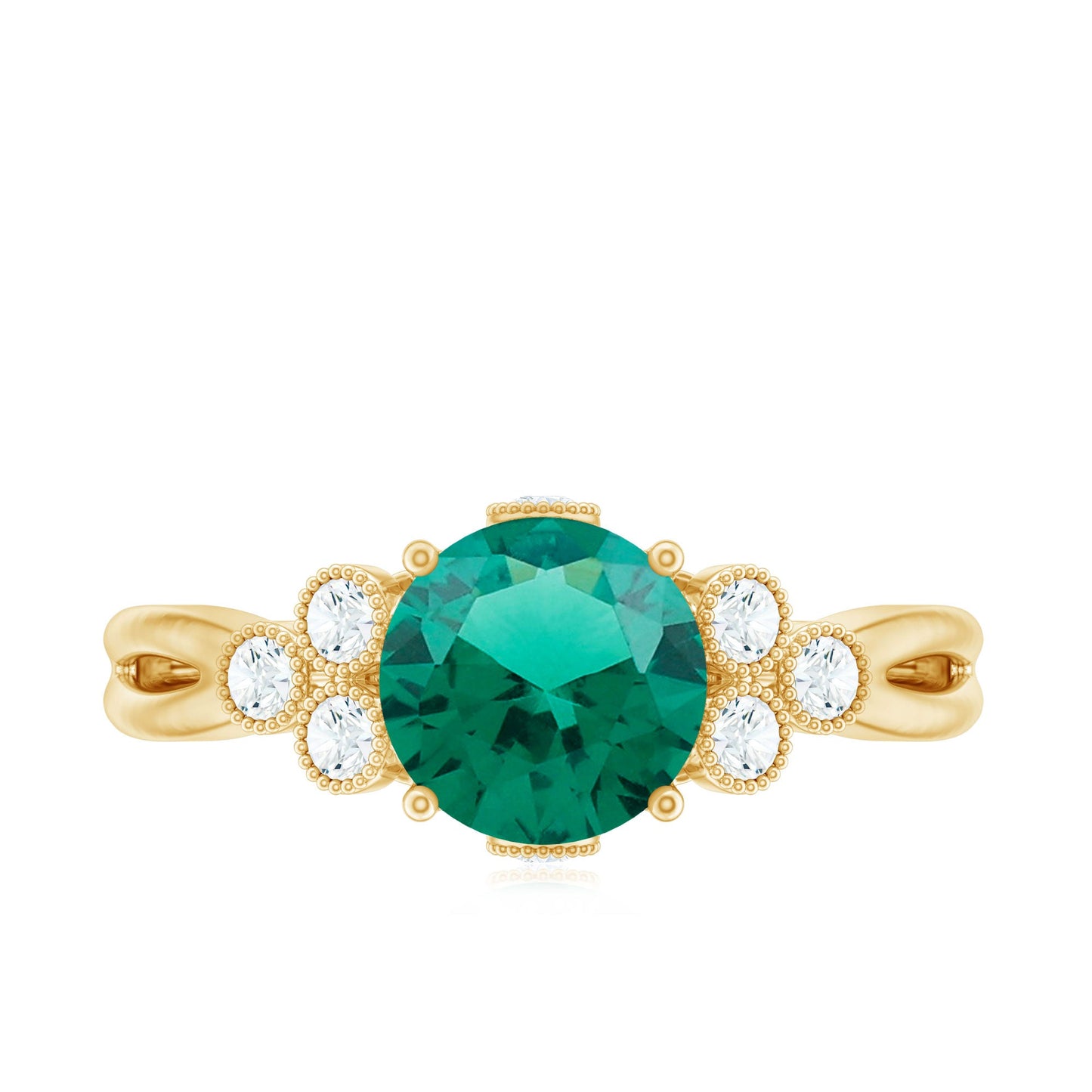 Certified Lab Grown Emerald Trio Engagement Ring with Diamond
