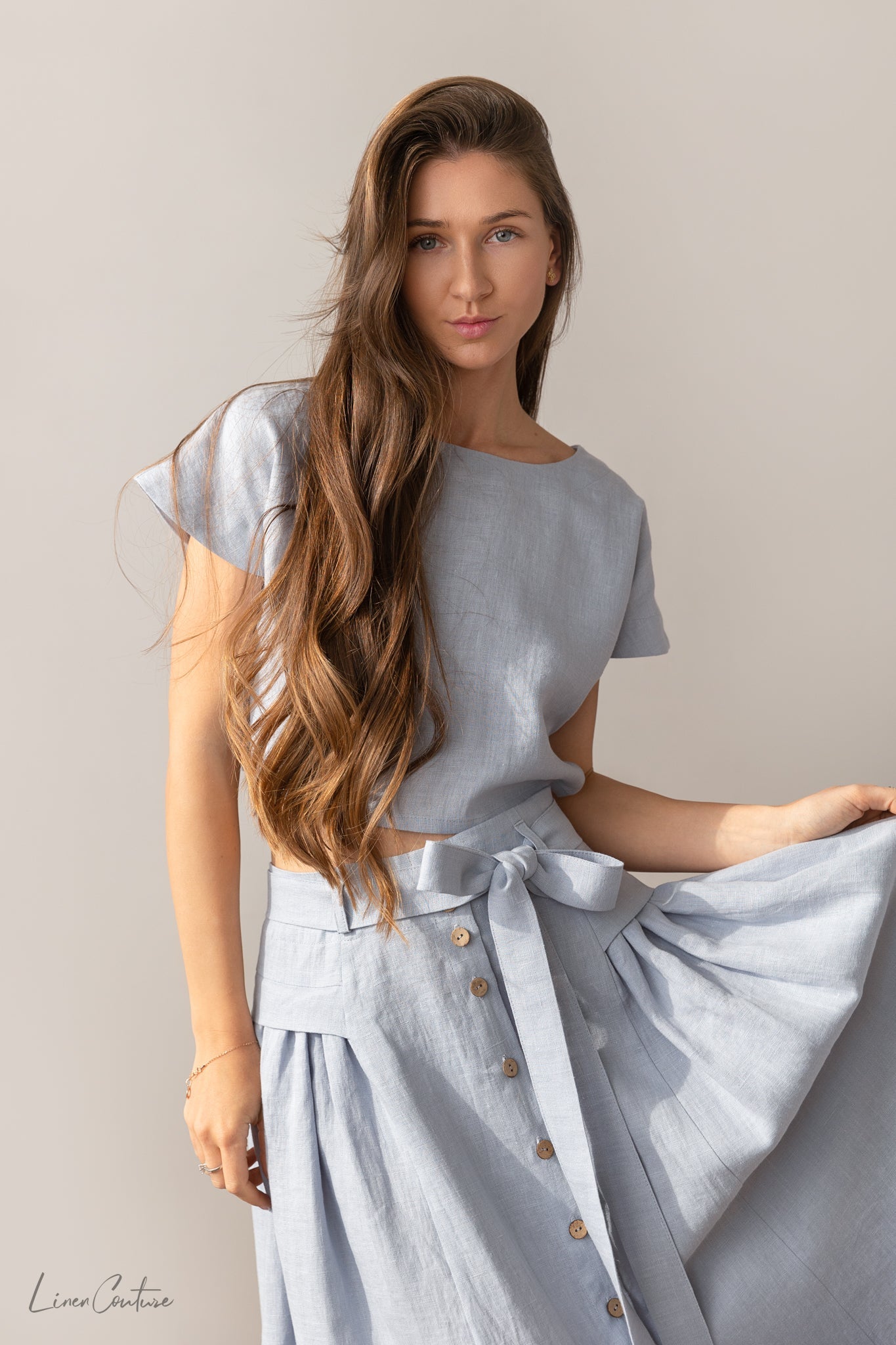 Taormina Linen Crop Top and Midi Skirt Set