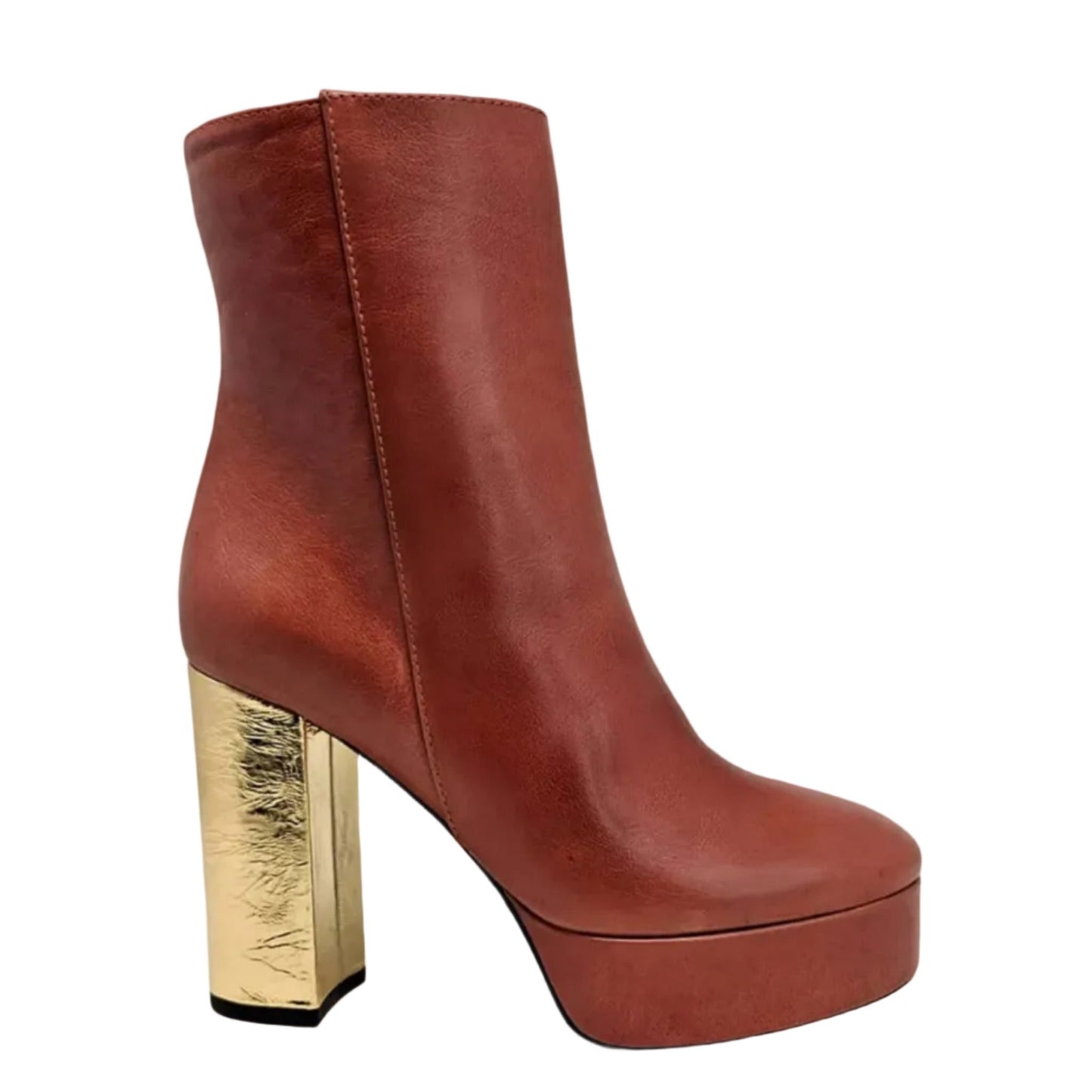 Camel/Gold Cracked Leather Platform Boot