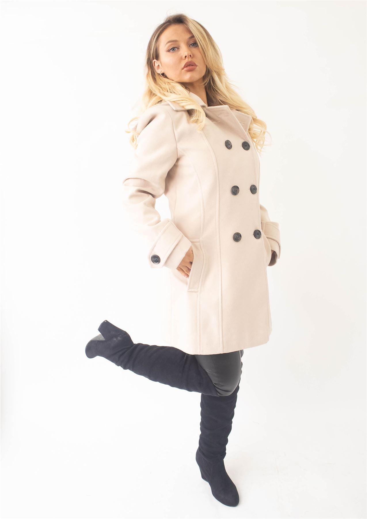 Wool Feel Double Breasted Hooded Coat - Great Hall Collections House