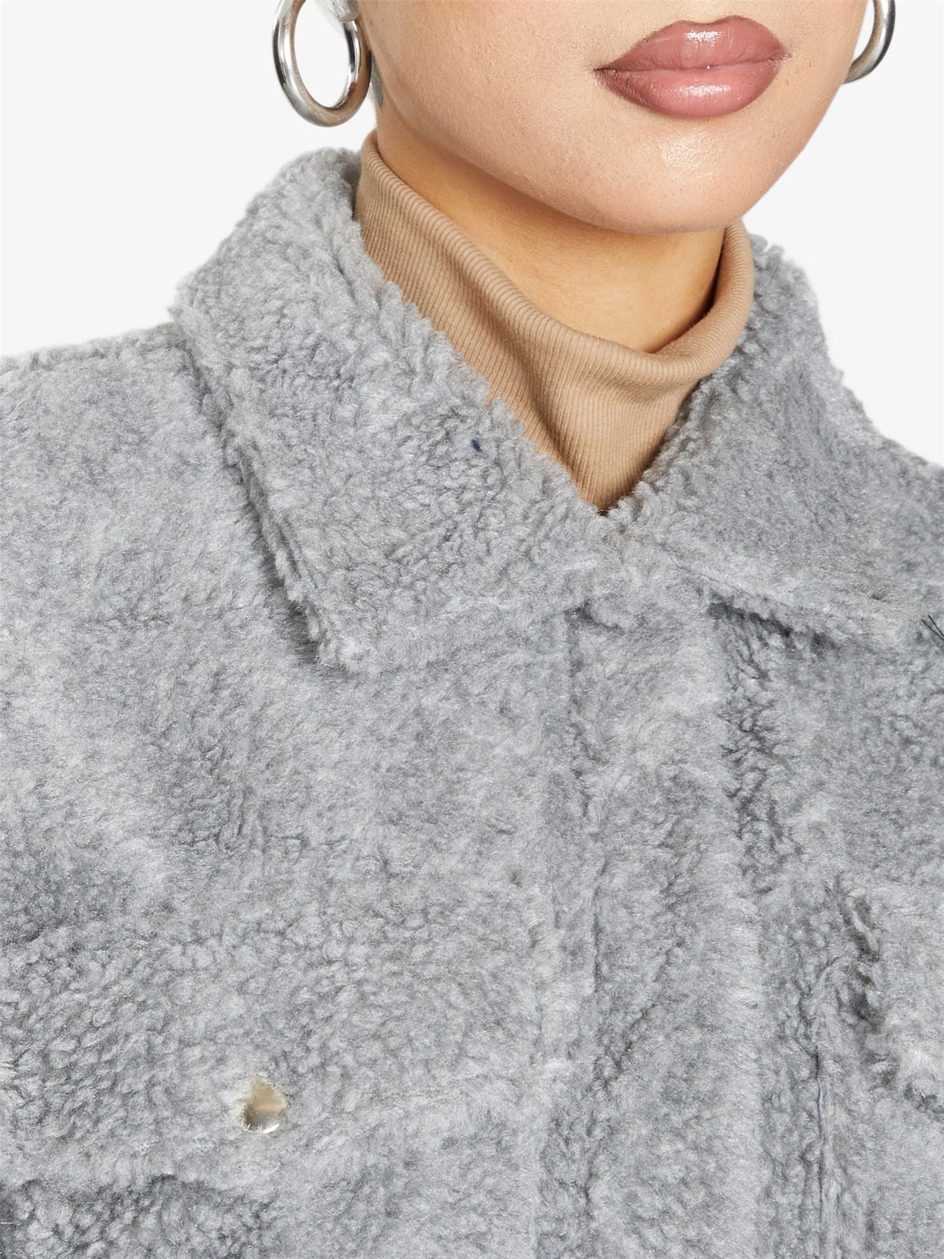 Oversized Stud Button Borg Teddy Shacket            made in UK - Great Hall Collections House