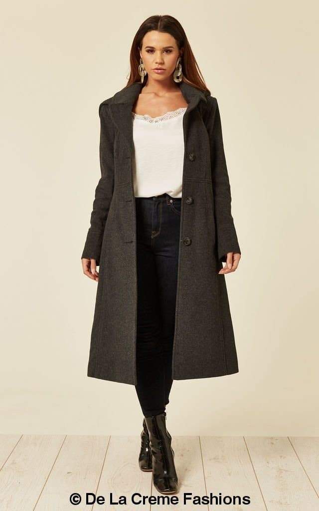 Wool Blend Hooded Mid Length Coat (1704) - Great Hall Collections House
