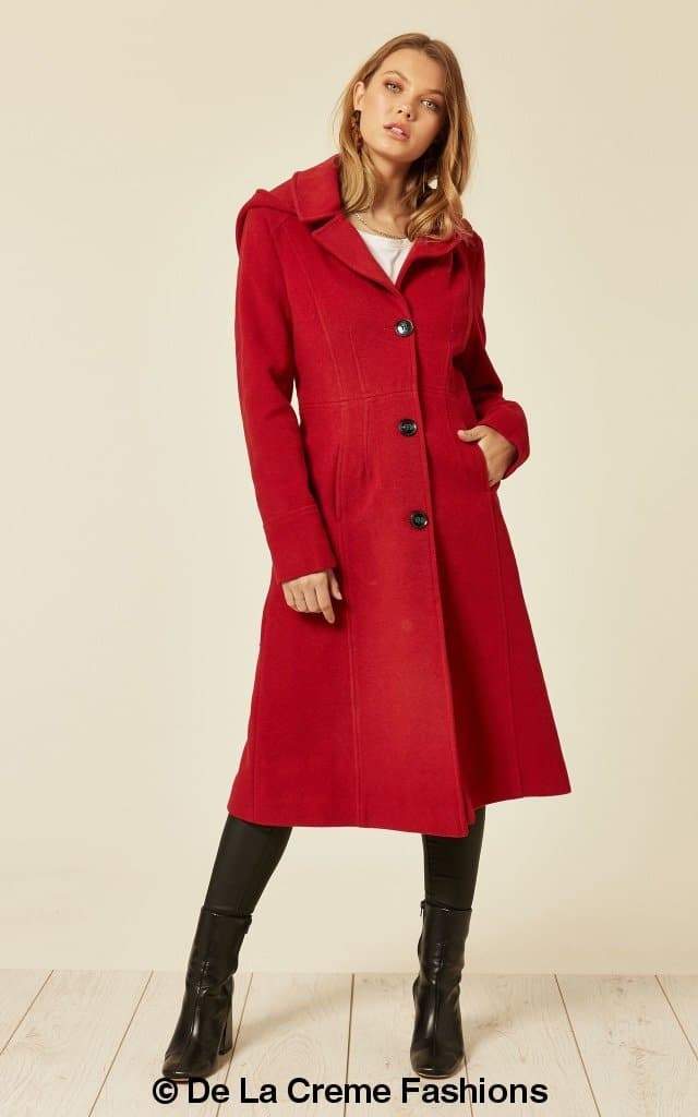 Wool Blend Hooded Mid Length Coat (1704) - Great Hall Collections House