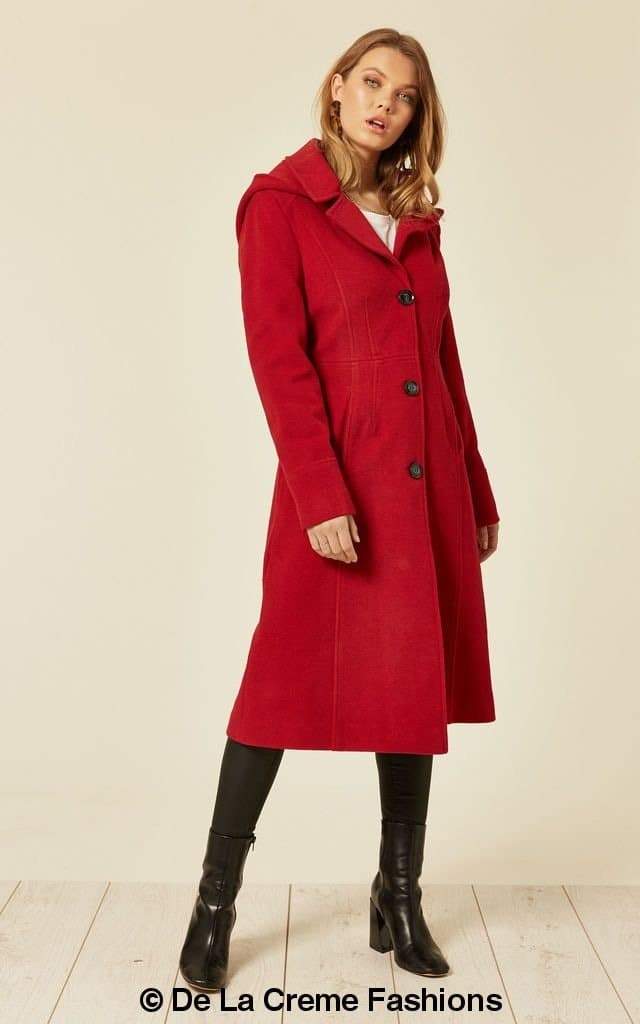 Wool Blend Hooded Mid Length Coat (1704) - Great Hall Collections House
