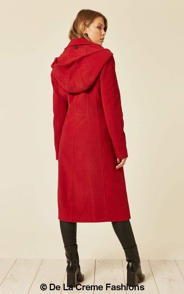 Wool Blend Hooded Mid Length Coat (1704) - Great Hall Collections House