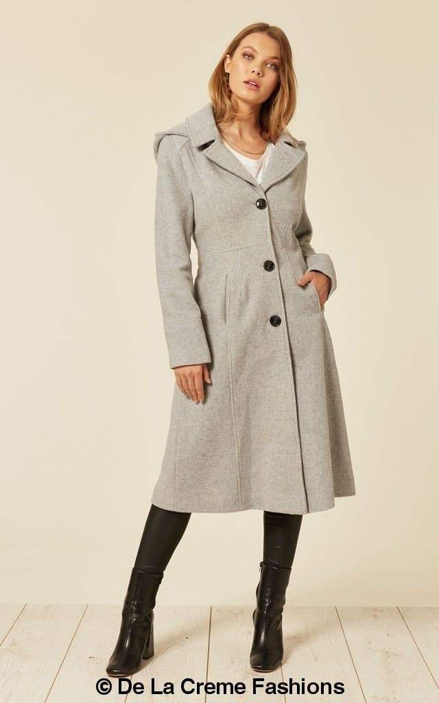 Wool Blend Hooded Mid Length Coat (1704) - Great Hall Collections House
