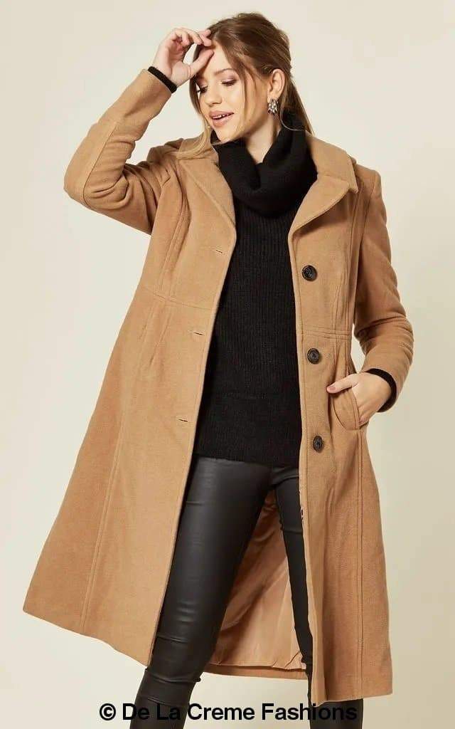 Wool Blend Hooded Mid Length Coat (1704) - Great Hall Collections House